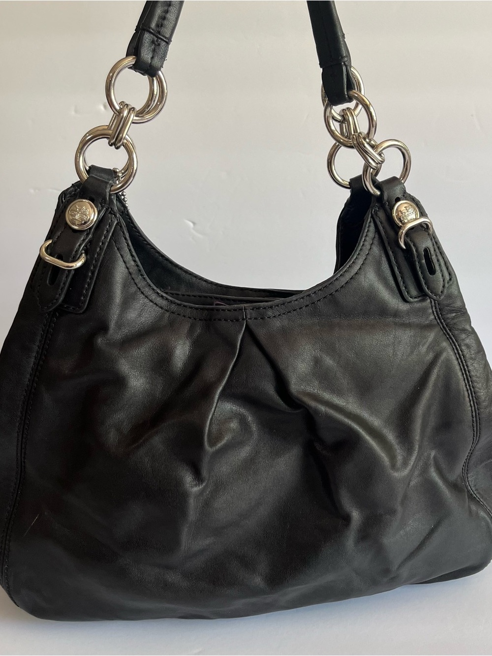 Coach Black Large Maddie Leather Shoulder Bag 3 Signature Charms Purple Satin - Picture 4 of 12